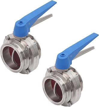 2 Pack Butterfly Valves with Blue Trigger Handle, 3 Inches Tri Clamp Sanitary Butterfly Valve, Sanitary Stainless Steel 304 Tri Clamp Butterfly Valve