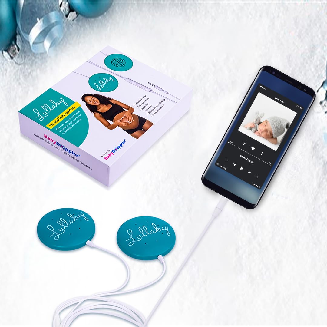 Lullaby™ Prenatal Belly Speakers by Baby Doppler for use During Pregnancy, Play Soothing Music, Voices, and Bonding Sounds to Baby in The Womb (Android & Apple Adapters Included)