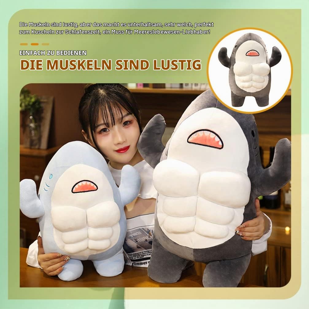 Toddmomy Muskelhai Stofftier Plüsch Stofftier Spielzeug Dekoratives Weiches Muskelhai Kissen Kissen Lustiges Tier Plüschpuppe Spielzeug Wurfkissen Für Heimdekoration 45Cm Grau