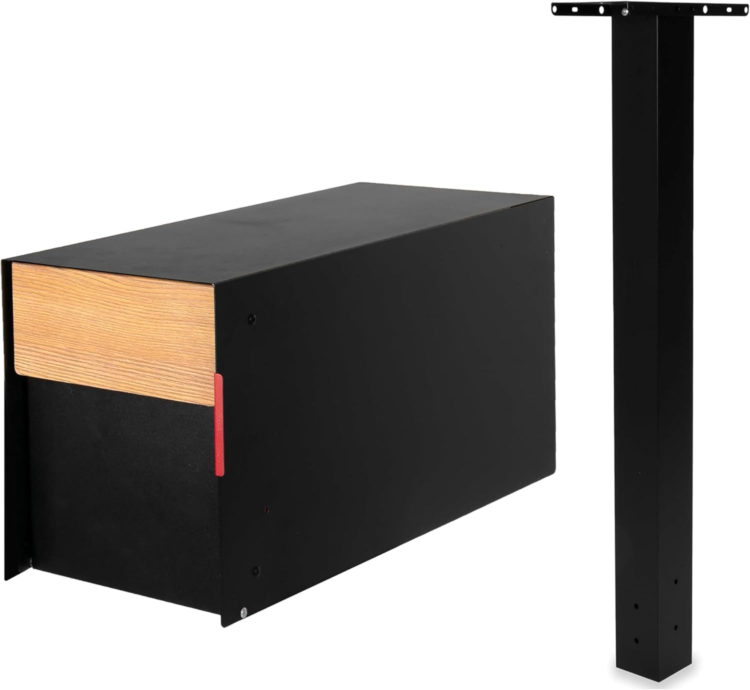 Ilyapa Modern Curbside Mailbox & Post Kit: All Weather Powder-Coated Steel Mail Box with Magnetic Door, Stainless Hinges, and Heavy-Duty 43" Metal Post Sleeve Mount