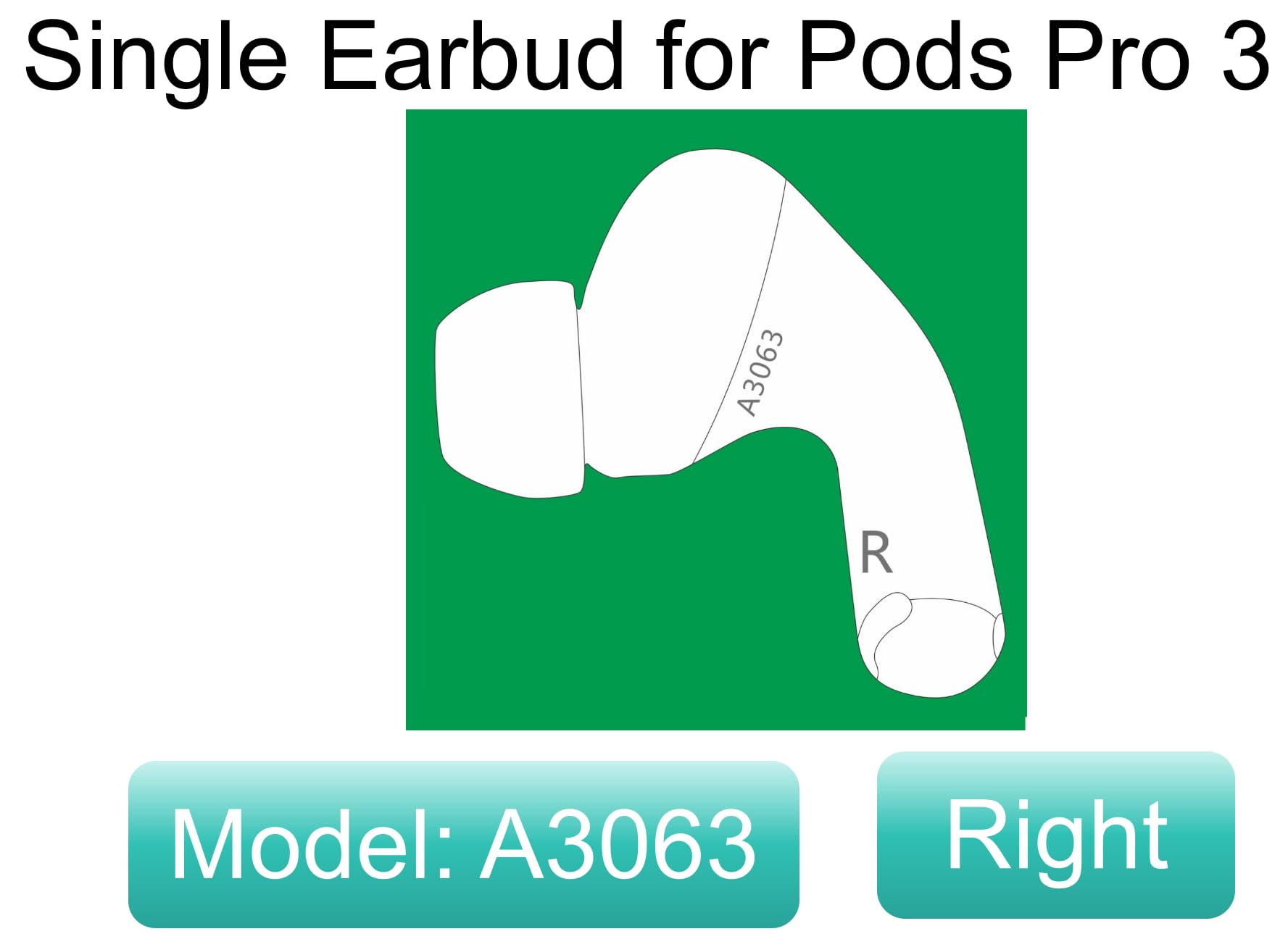 Amazon.co.jp: 単一の右イヤホン交換用 A3063 Pods Pro 第3世代用、右