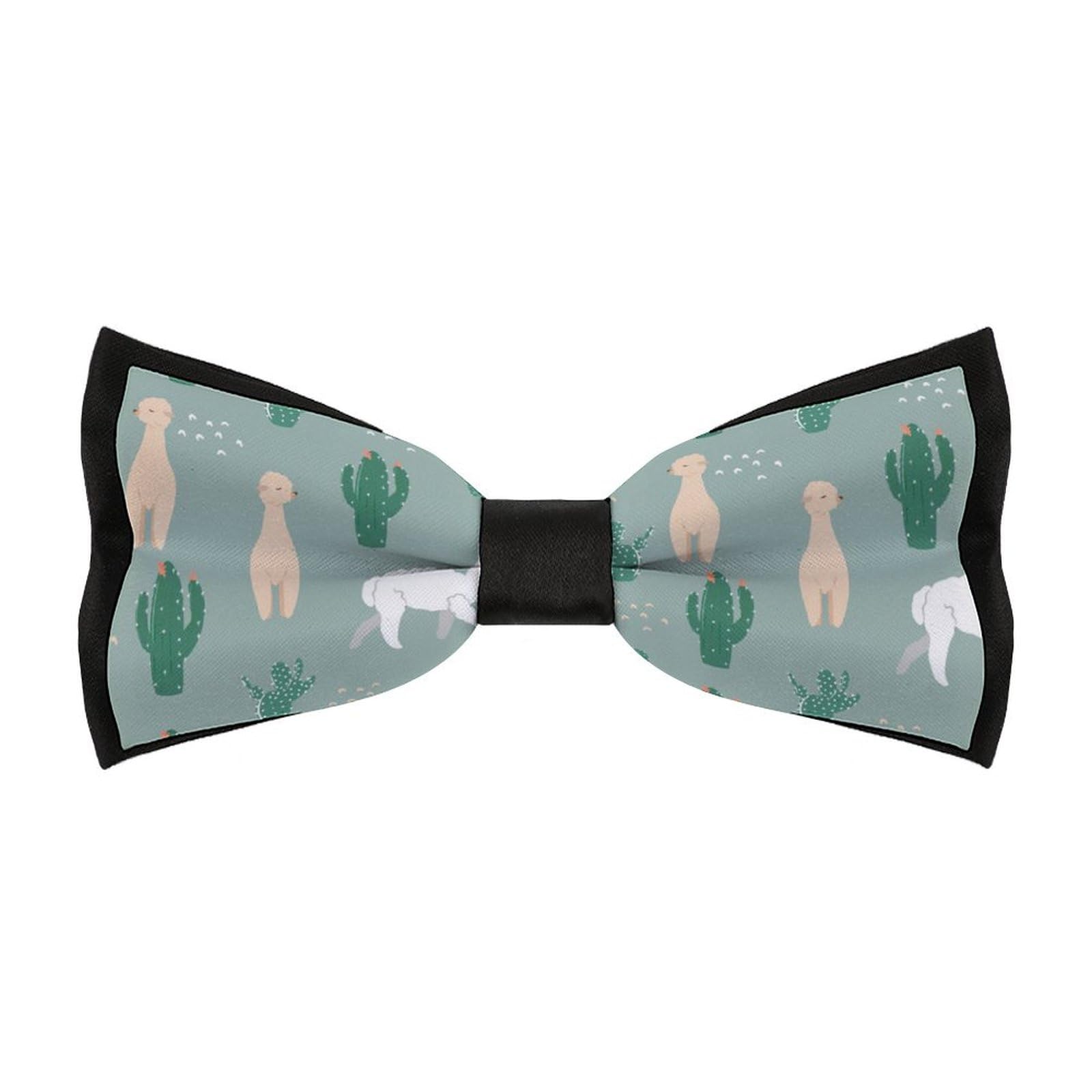 JYYAU Cute Alpaca And Cactus Pattern Bow Tie Adjustable Necktie For Men Business Fashion Pre-tied Tie Neckwear Novelty Accessory For Weddings Party Festival