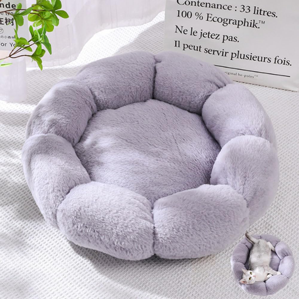 DOTBUY-SHOP Puppy Bed Soft Cat Bed Flower Shape Dog Bed, Washable Pet Bed With Slip-Resistant Bottom, Fluffy Dog Beds Gift for Small Dogs Cats (60cm,Grey)