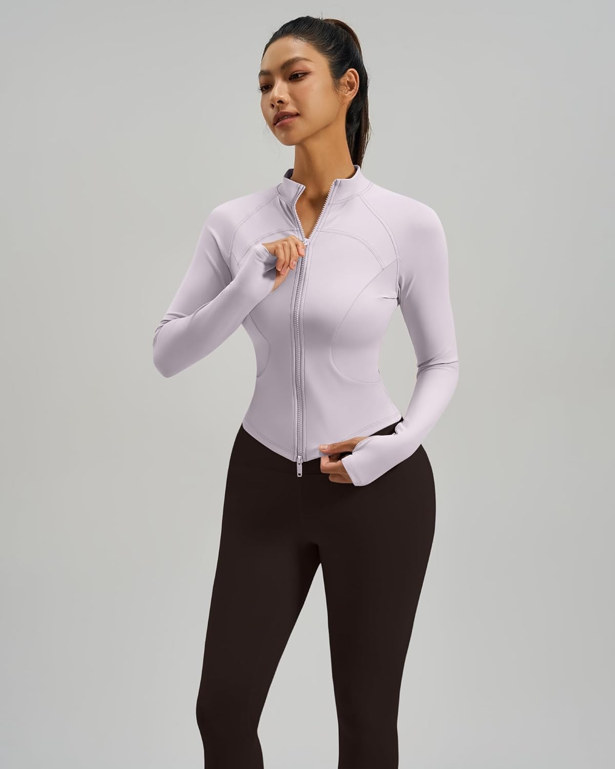 Locachy Women's Lightweight Workout Athletic Jacket Slim Fit Full Zip Buttery Cropped Running Yoga Coats with Thumb Hole - Image 3