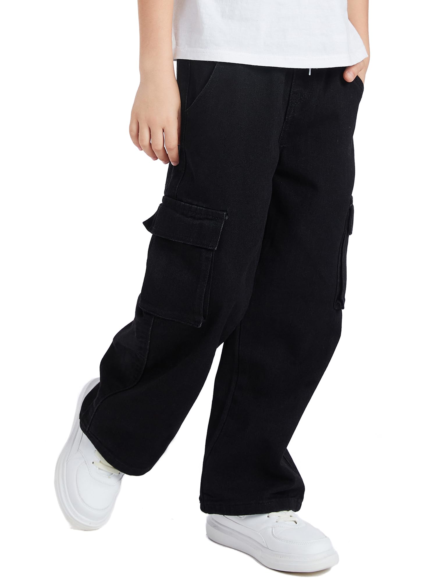 SEAUR Jeans Baggy Garçons Pantalon Cargo en Denim avec Taille Élastiquée Hip Hop Y2K Streetwear