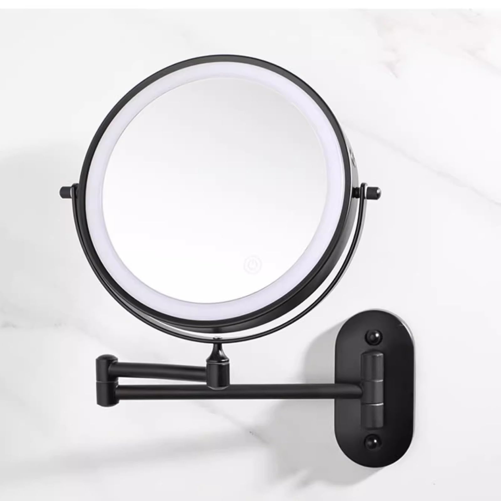 Specchio Da Trucco Ricaricabile Illuminato Da Parete, Specchio Ingranditore A Doppia Faccia 1X/3X, Opzione 3 Luci Dimmerabile, Specchio Estensibile Da Bagno(Noir)
