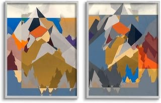 Stupell Industries Geometric Mountain Shape Abstract Designs, Designed by Jennifer Goldberger Wall Art, 2pc, Each 16 x 20, Grey Framed