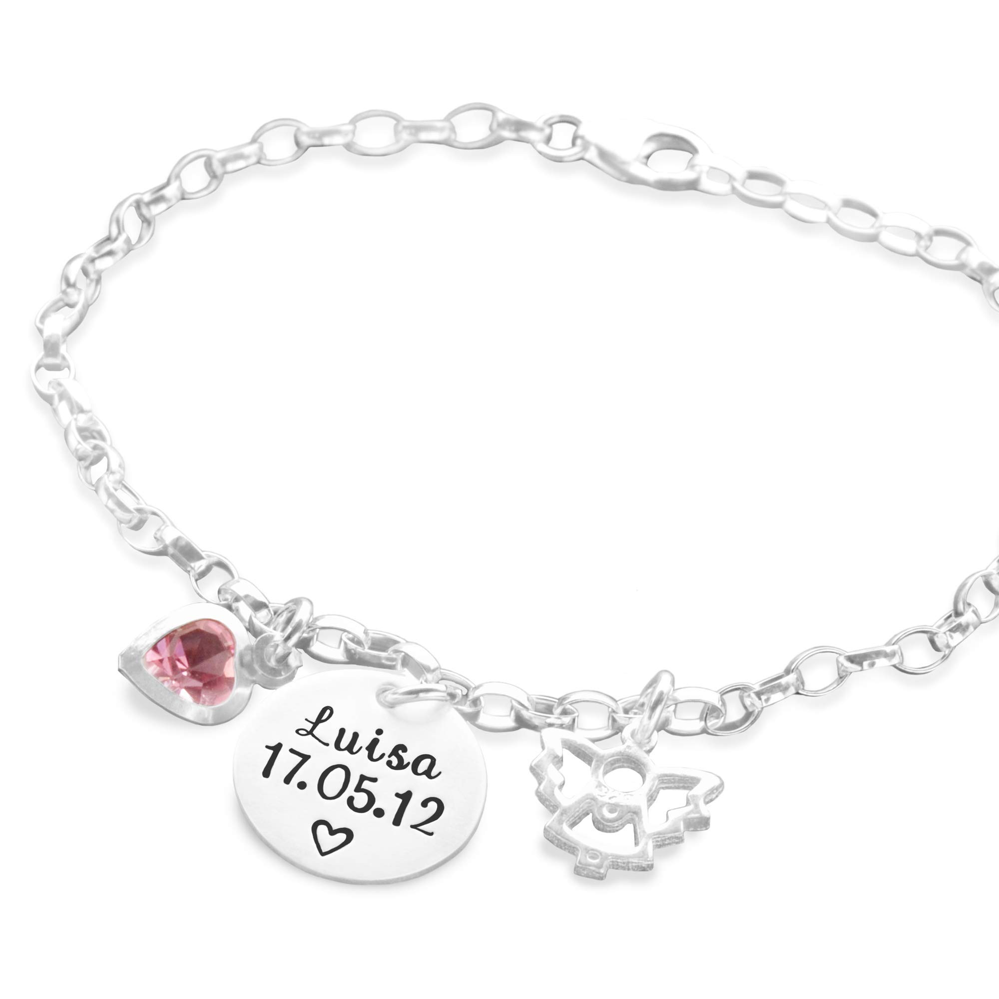 Taufarmband Taufgeschenk Mädchen personalisiert Namensgravur MEINE TAUFE ENGELCHEN 925 Silber Gravur Name Datum Schutzengel Herzkristall Taufschmuck