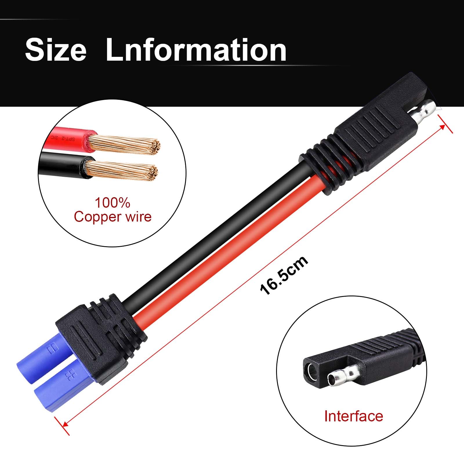 EC5 - Cable conector hembra a SAE, cable adaptador de alimentación automotriz para baterías de panel solar de motor de automóvil (10 AWG, 6 pulgadas)