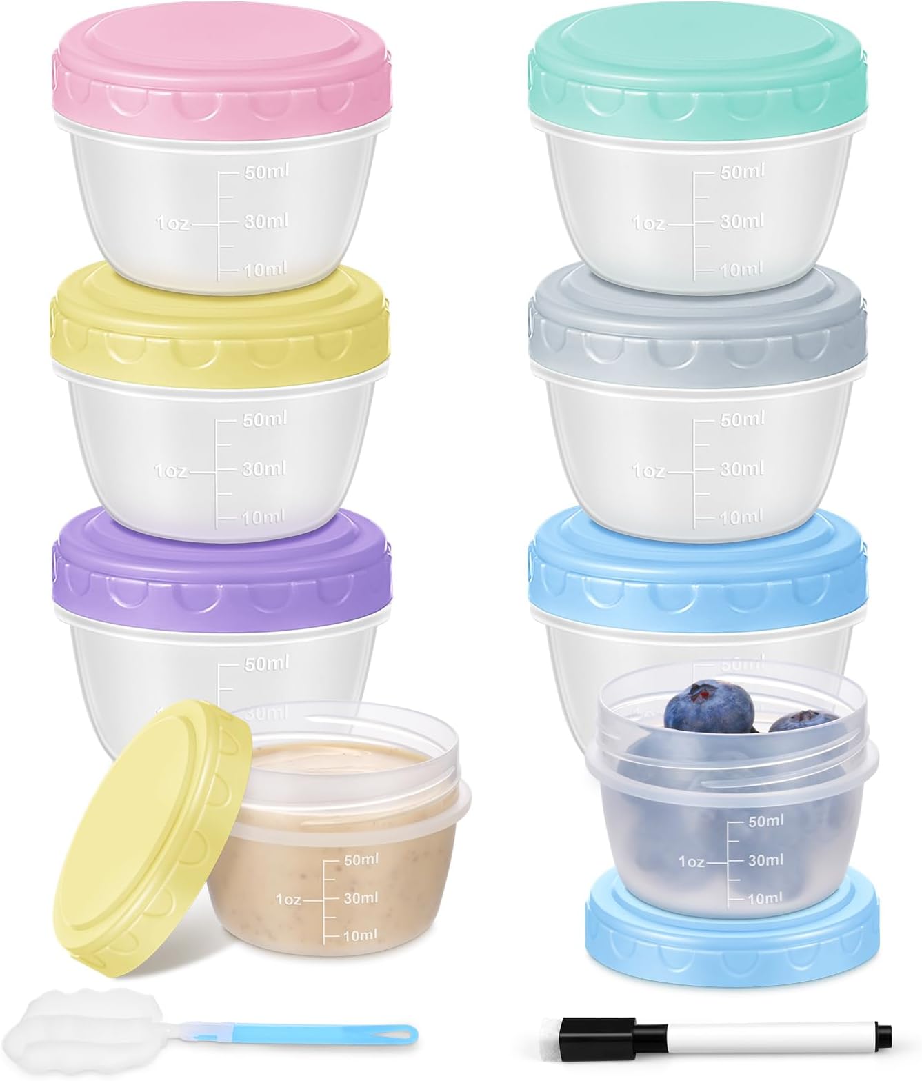 Salad Dressing Containers, 6 Pack 2oz Plastic Food Storage Containers with Lids, Reusable Small Sauce Condiment Container to Go for Lunch Box, Leak-Proof, Dishwasher, Microwave & Freezer Safe