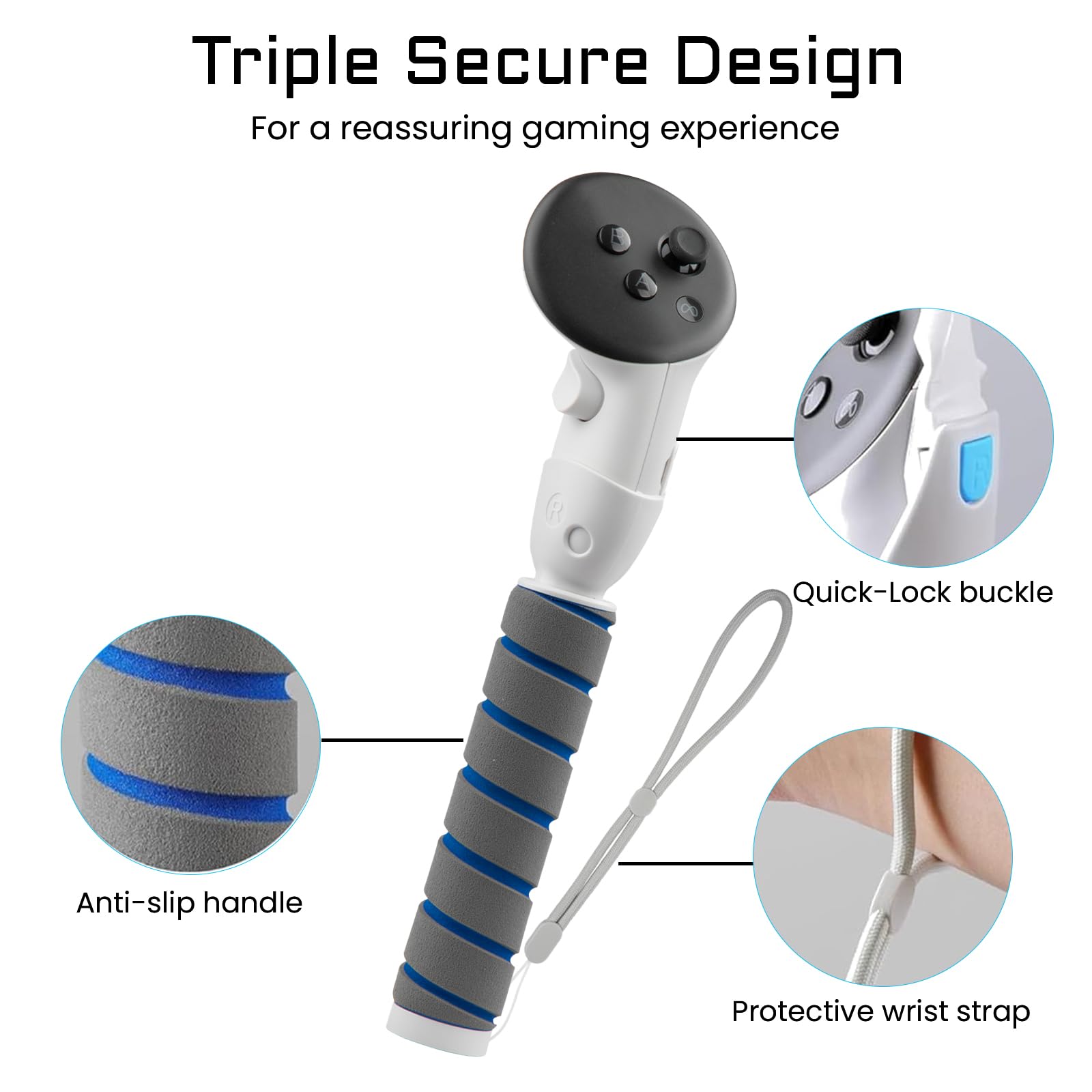 3 in 1 VR Gorilla Tag Long Arms Sticks for Meta Oculus Quest 3S Quest 3, Dual Controller Extension Grip Handle Golf Club Attachments VR Games Compatible with Meta Quest 3S / 3 Accessories (White) — view 4