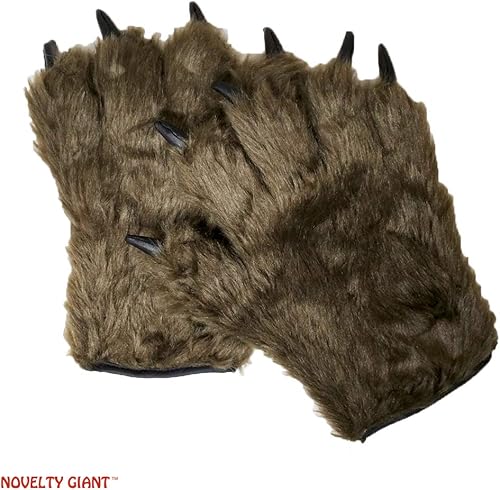 Miniatura 6 de Sombrero de orejas de lobo peludo para adultos, con texto amigable con el texto, guantes de disfraz de monstruo de hombre lobo marrón, Gris, café