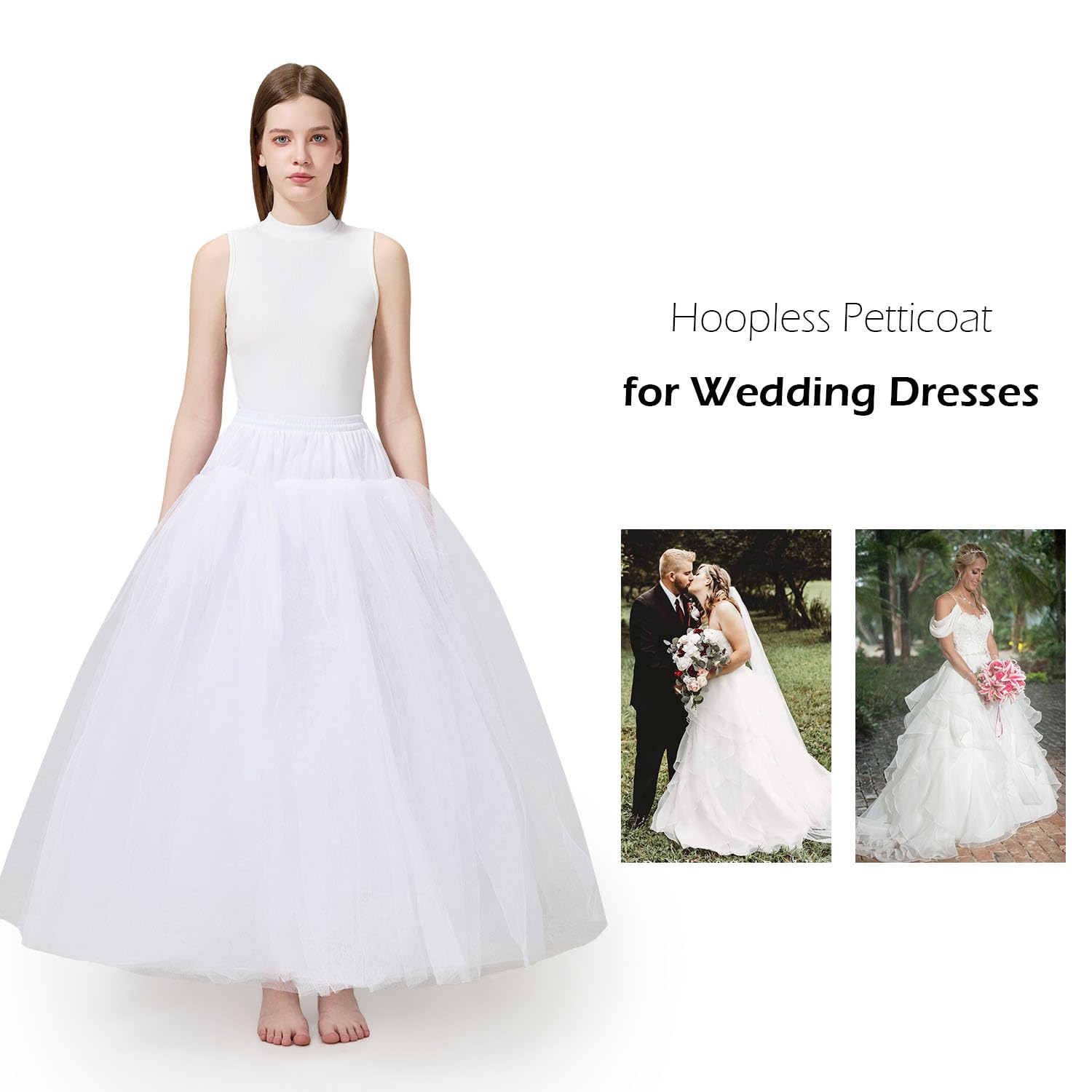 Aprildress Damska Halka Petticoat bez obręczy Krynolina pod spódnica do sukni ślubnych PL-PPT026