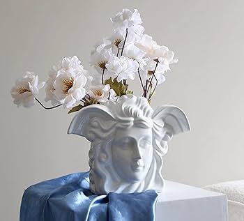 Amazon.co.jp: メデューサの頭の彫刻、白いレリーフセラミック花瓶の