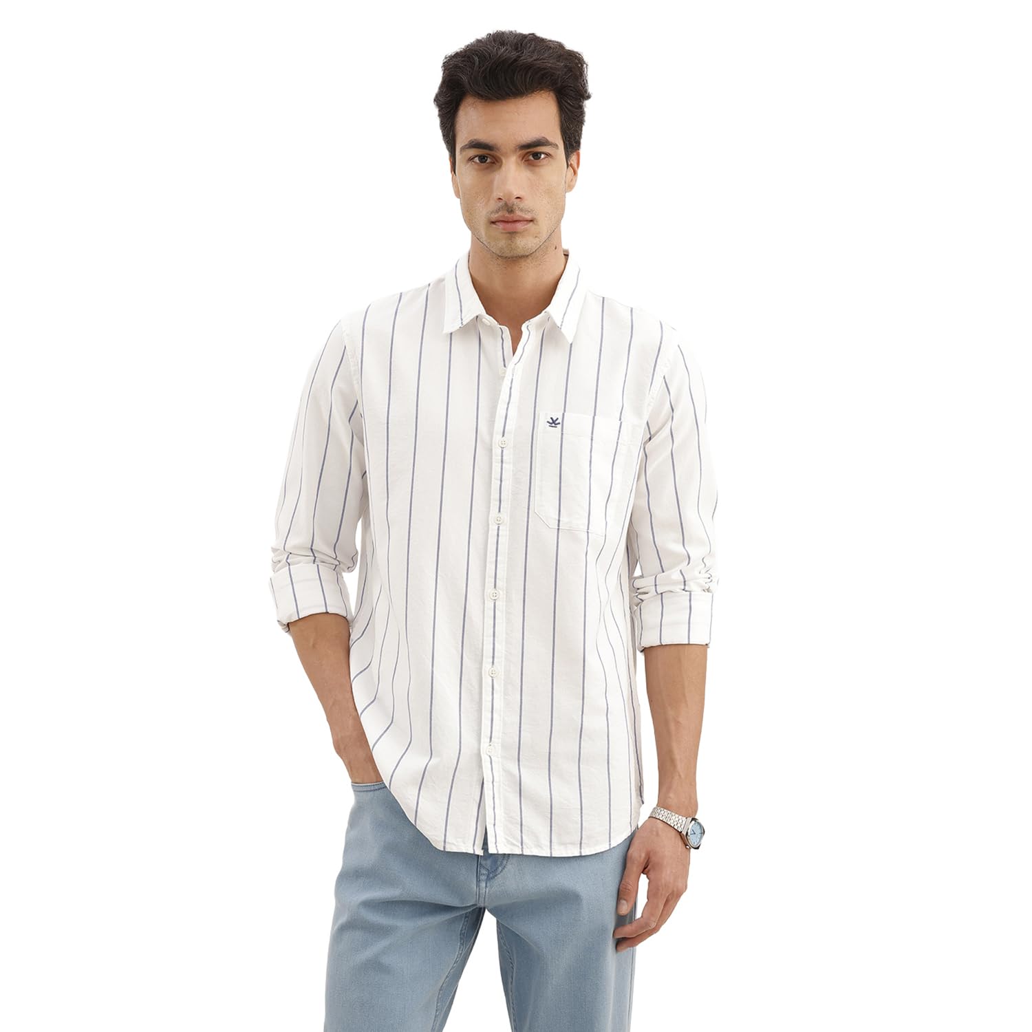 wrogn Men's 100% Cotton Shirt | Yarn Dyed Stripe Print | Slim Fit-picture-19