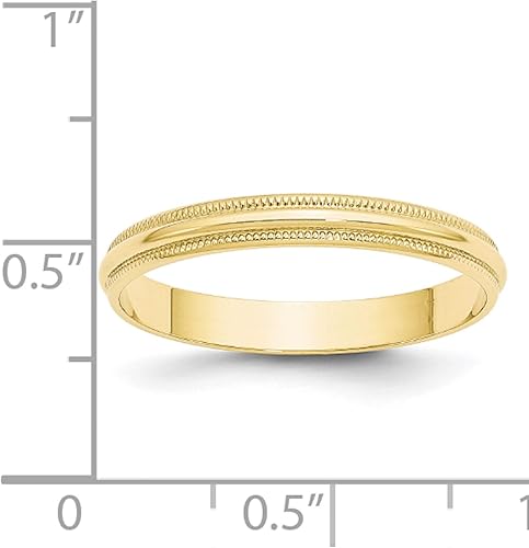 Vista 4 de Oro amarillo de 10 quilates 10Ky 0.118 in Ltw Milgrain Media Redonda Tamaño de banda 10 (Ancho3) - Jewelry By Sweet Pea, Metal Piedra