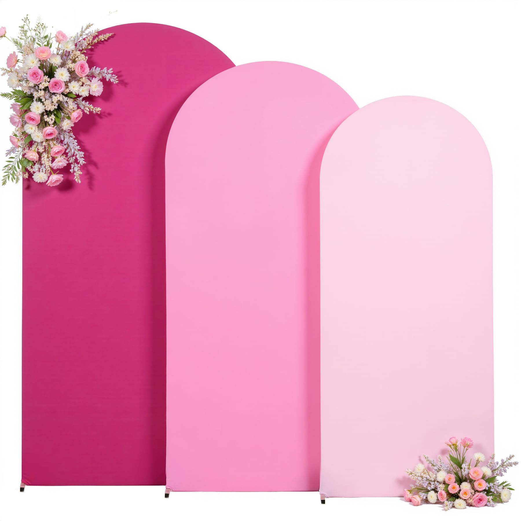 Gradient Pink Arch Backdrop Cover 7.2FT 6.6FT 6FT Arch Covers Stretchy Backdrop Set of 3, Party Arch Cover Spandex Fitted Fabric Hot Pink Wedding Arch