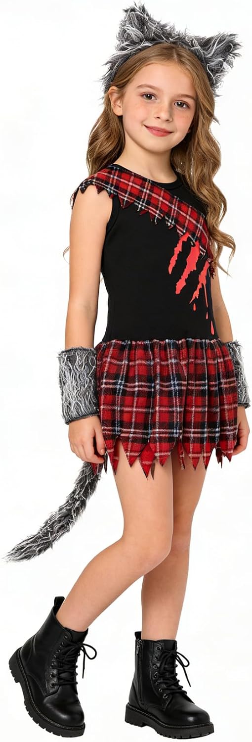 bakjuno 5 PCS Werewolf Girls Costume Halloween Wold Costume Dress Accessories Set for Wolf Cosplay Party