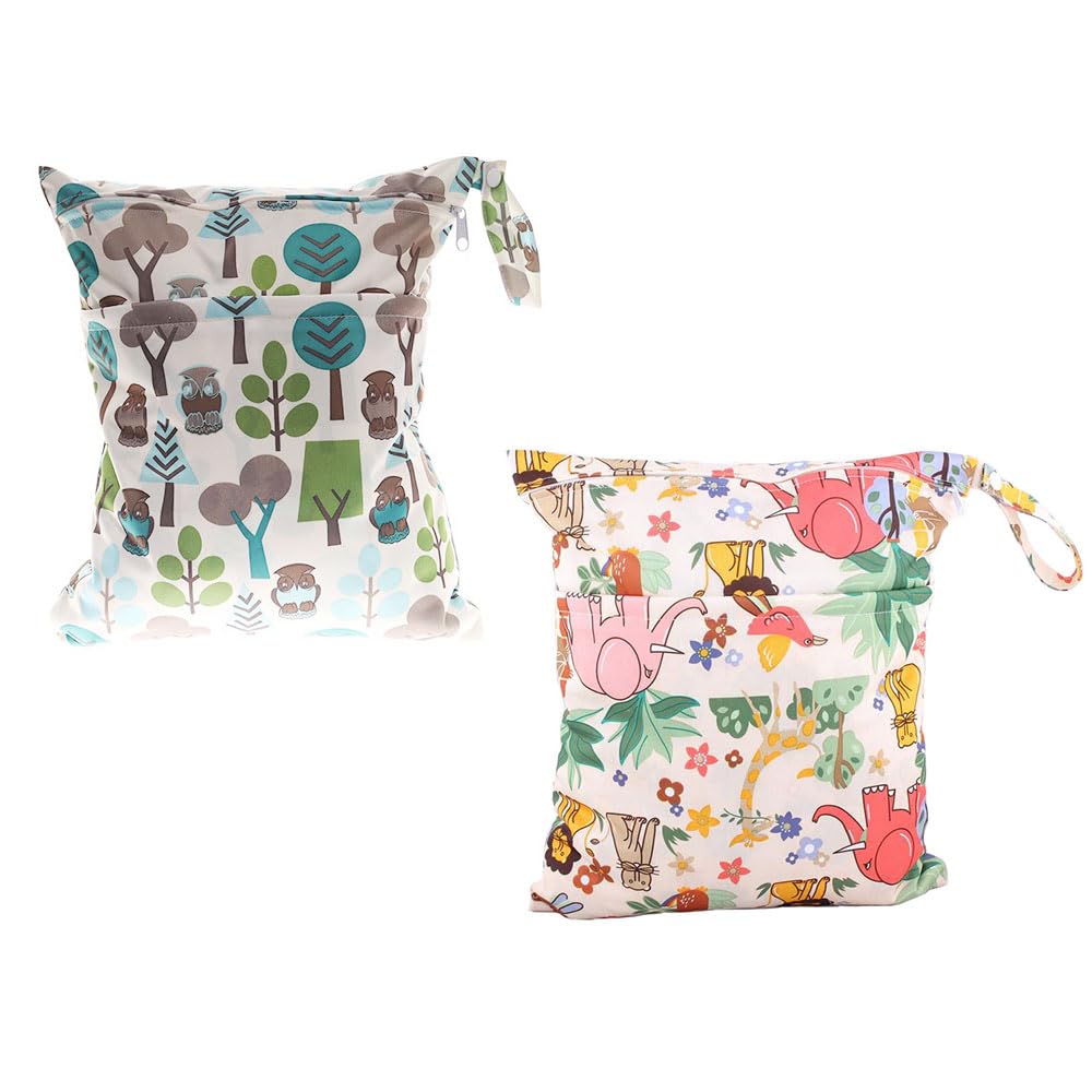 JZS Wet Dry Bag, Breast Pump Parts Waterproof Reusable Bags with Two Zippered Pockets Heart Cactus Wet Bag for Cloth Diapers