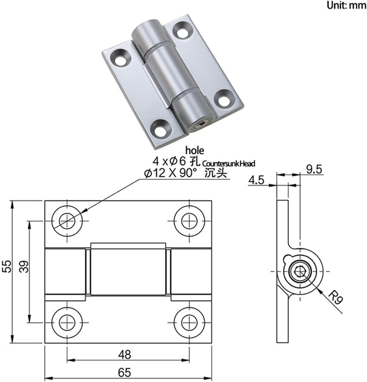 Zinc Alloy Positionable Torsion Hinge for Industrial Electrical and Equipment Adjustable 1Pcs(Matte Silver)