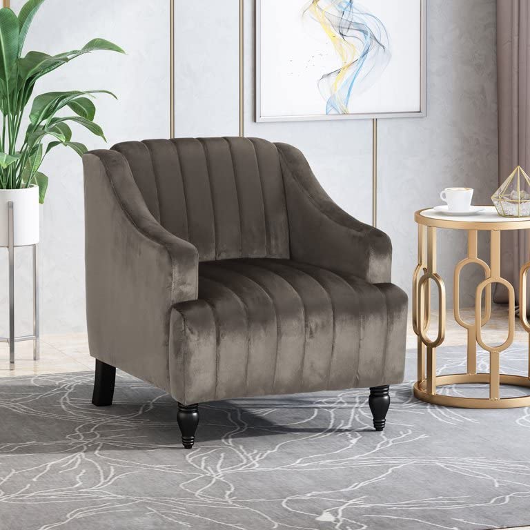 WOODSTER Daniel 1 Seater Sofa Wing Chair for Living Room, Hallway, Office, Bedroom or Club 1 Seater Velvet for Home. (Brown)