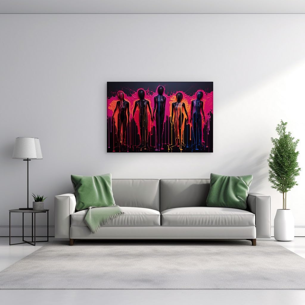 Canvas for Living room. Vivid Contrast: Paint-Dripped Silhouettes Dance Against Darkness, 27 x 18 inch Canvas Wall Art - Ready to Hang - 69x46 cm (27x18 inch)