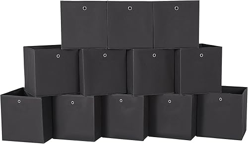 Miniatura 8 de NieEnjoy Cubos de almacenamiento plegables negros cubos de almacenamiento de tela de 11 pulgadas canastas organizadoras con asas dobles para