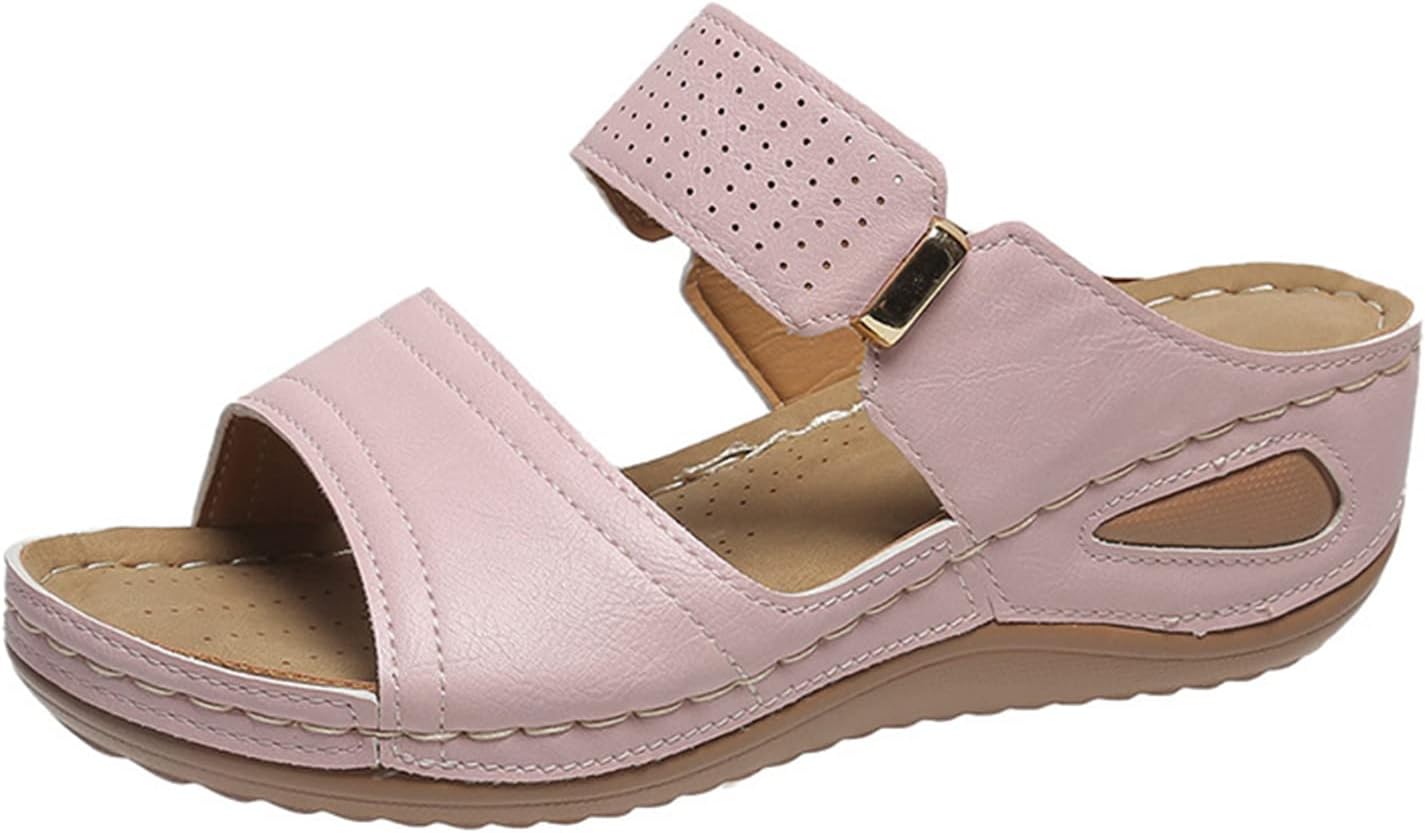 Bunion Corrector Sandals for Women with Arch Support, Comfortable Plantar Fasciitis Sport Slides, Open Toe Flat Ladies Shoes Vintage Anti-slip Breathable for Summer