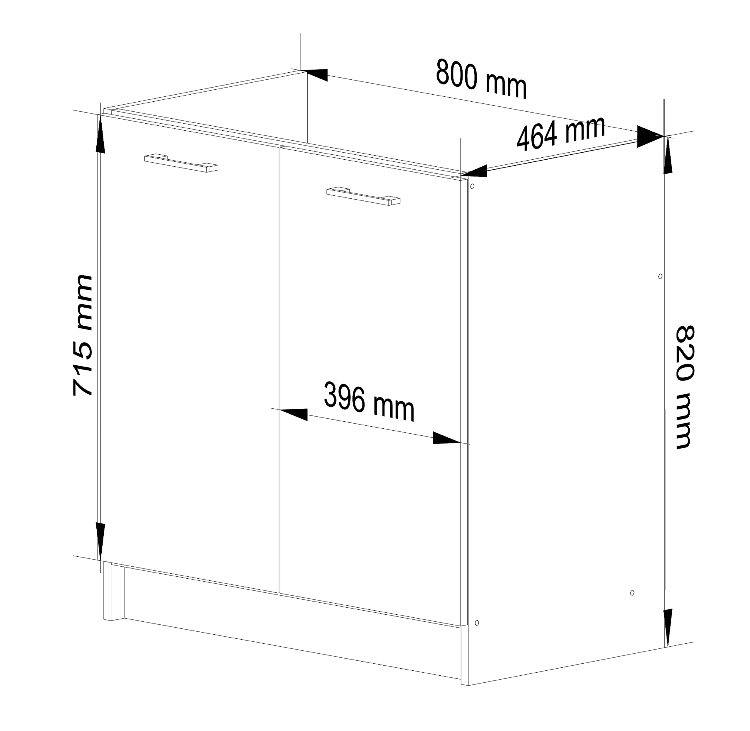 Technical diagram of AKORD Oliwia S80 cabinet with dimensions: 800mm width, 464mm depth, 820mm height.