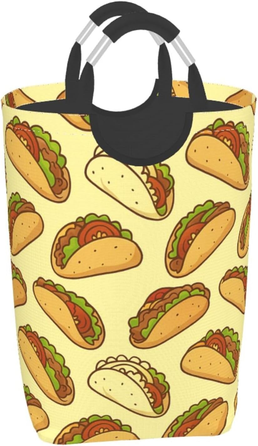 50l Laundry Basket Cartoon Taco Design Waterproof Laundry Hamper Foldable Clothes Laundry Bag With Handles
