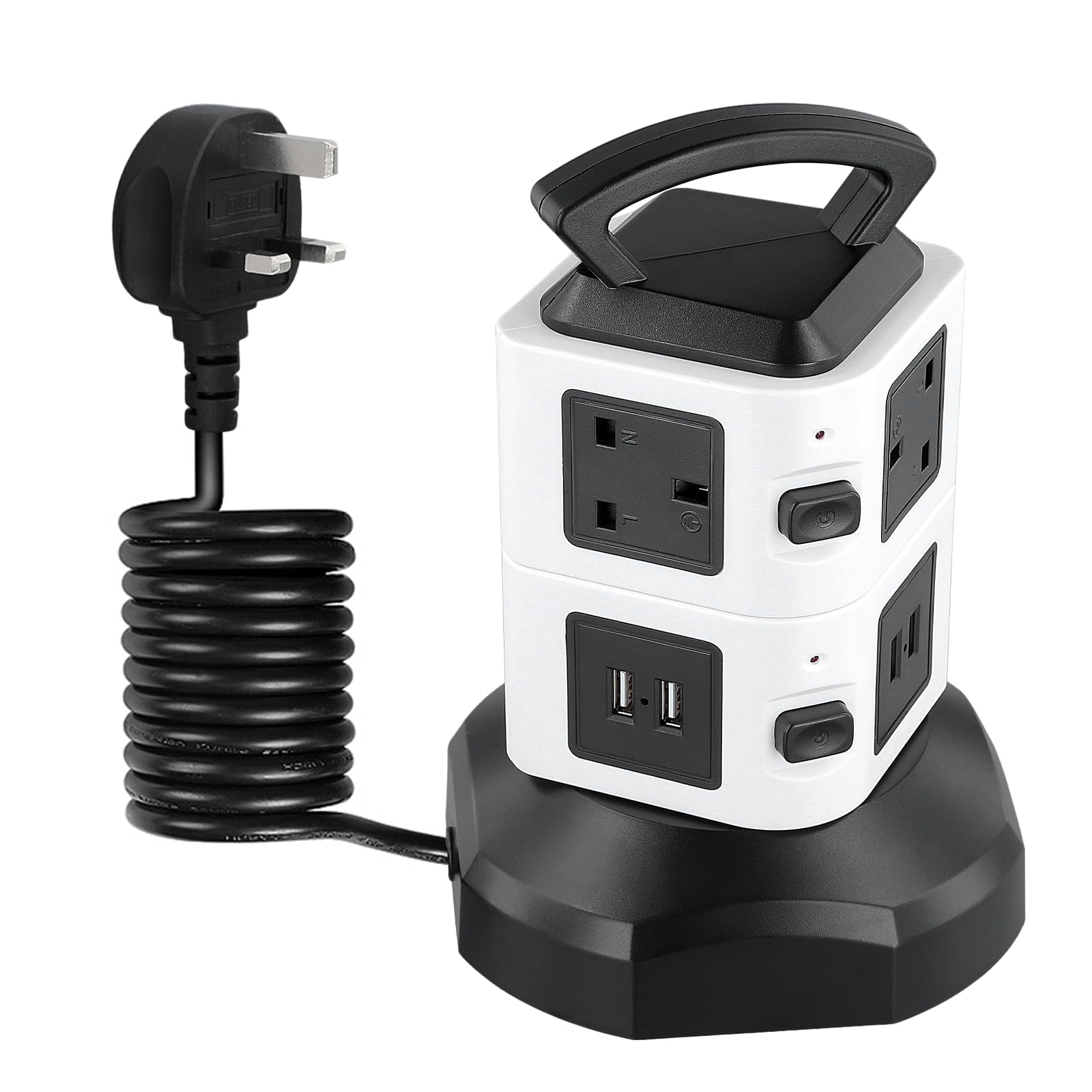 Tower Extension Lead with USB, Swivel Retractable Power Cord 10FT, 6 AC Outlets (10A 250V) and 4 USB (2.1A 5V), Cable Overload Protection 2500W, Surge Protected Extension Tower for Home, Office