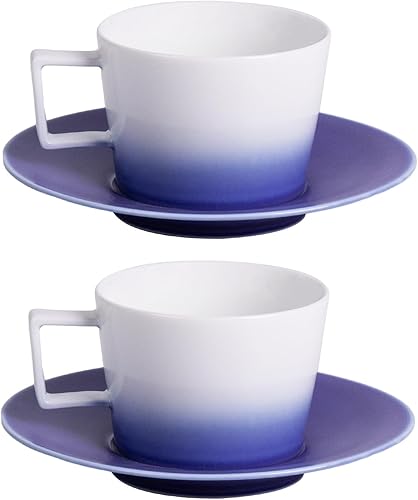 Miniatura 21 de KAMMAK Juego de 2 tazas de café de cerámica, tazas de café de porcelana con platillos, 6.52 onzas hechas a mano, elegante taza de té de porcelana de