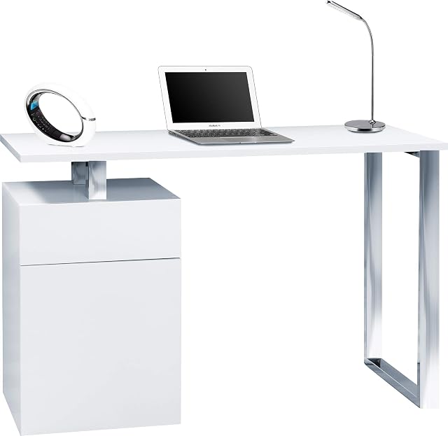 Centurion Supports CALISTA Gloss White with Brushed Steel Legs 3-Drawer Contemporary Home Office Computer Desk