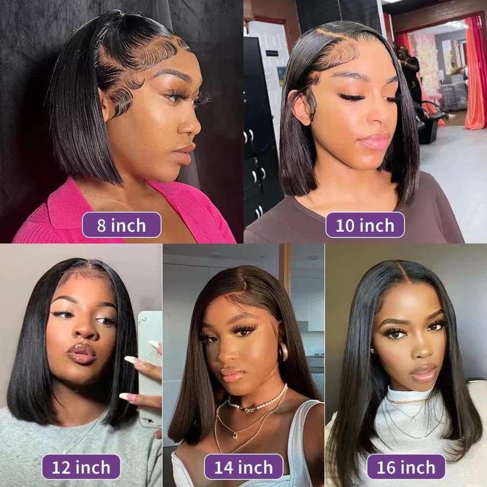 Haarpflege Kurze Gerade Bob Perücke Transparent Mit Spitze Vorne 200% Dichte 100% Echthaar Vorgezupft Für Schwarze Frauen(4x4,180%_8INCHES)