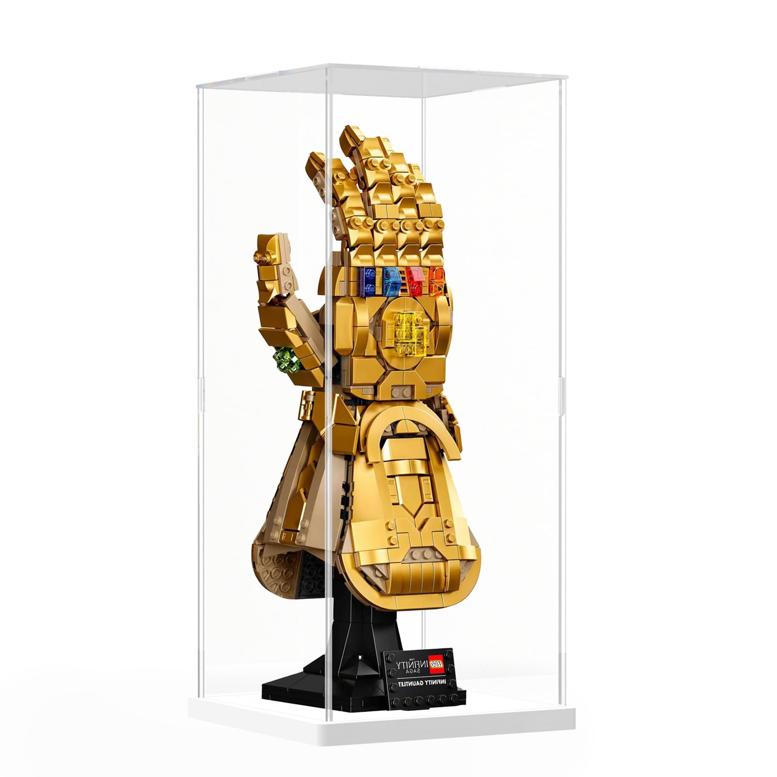 DuvinDD Acrylic Display Case for LEGO Infinity Gauntlet 76191 for LEGO Botanicals 10368,Clear Acrylic Display Box for Collectibles Dustproof Protection Showcase15x15x35cm,White Base)