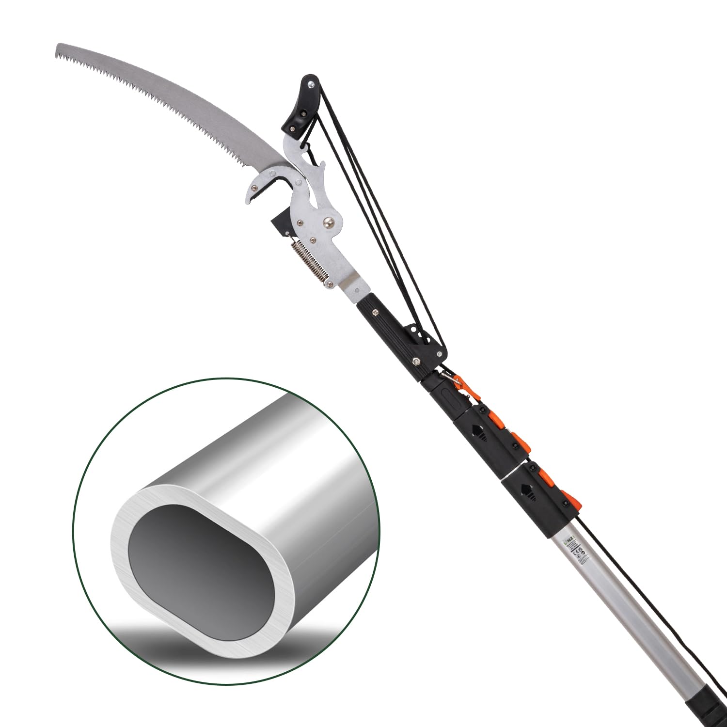 LINZI Telescopic High Reach Tree Pruner 2.9m | Oval Profile Aluminum Alloy Stronger Extendable Pole | Γ 35mm Max Cutting | Extra 350mm Curved Pruning Saw | Cutting Trimming High Branches