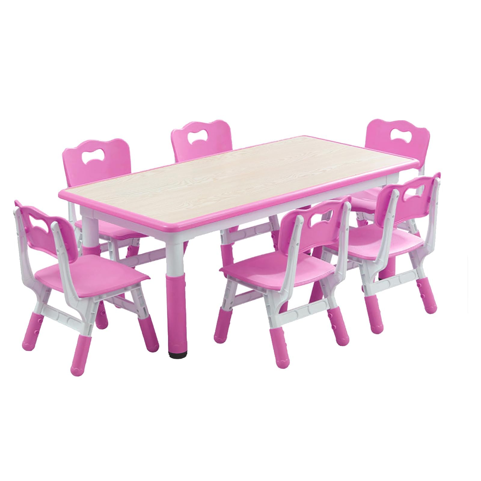 Adjustable Kids Table &amp; 6 Chairs Set - 47.2" Multi-Activity Study &amp; Craft Desk with Non-Slip Legs, Graffiti-Resistant Desktop, Ideal for Playroom, Study Area, Daycare, or Home - Pink