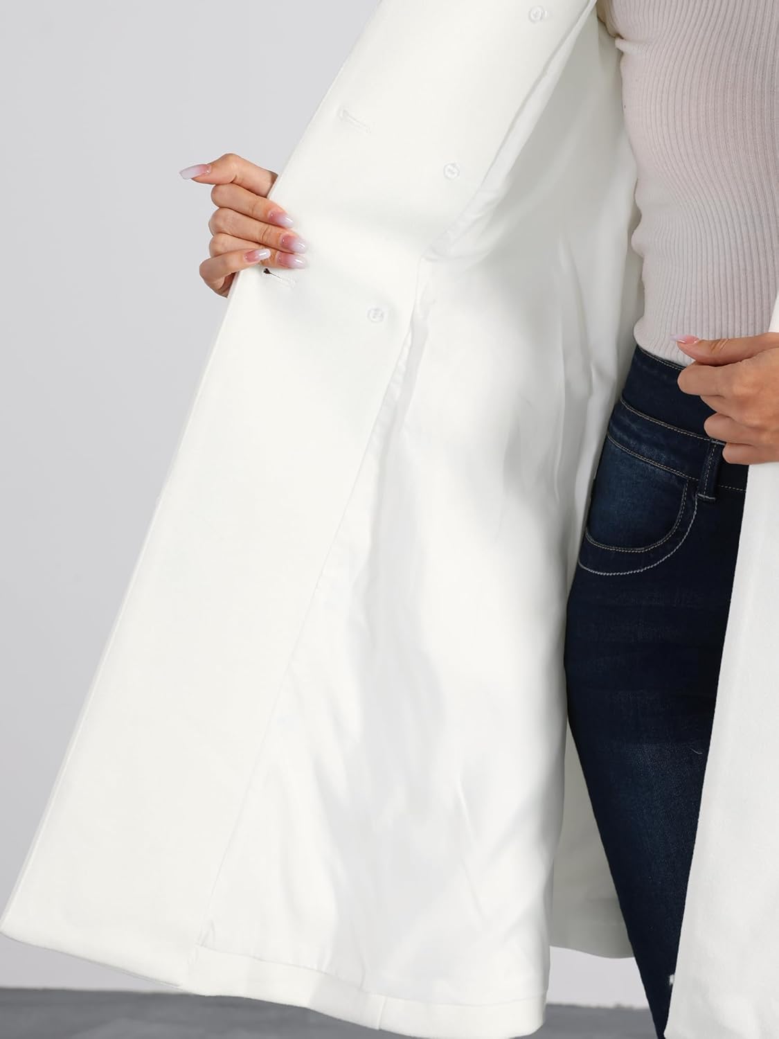 Close-up of Allegra K Double Breasted Peacoat Interior