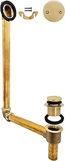 Westbrass 18" Tip-Toe Drain Trim with 2-Hole Overflow Faceplate & Direct Connect Shoe Outlet, Polished Brass, 7931817-DC-01
