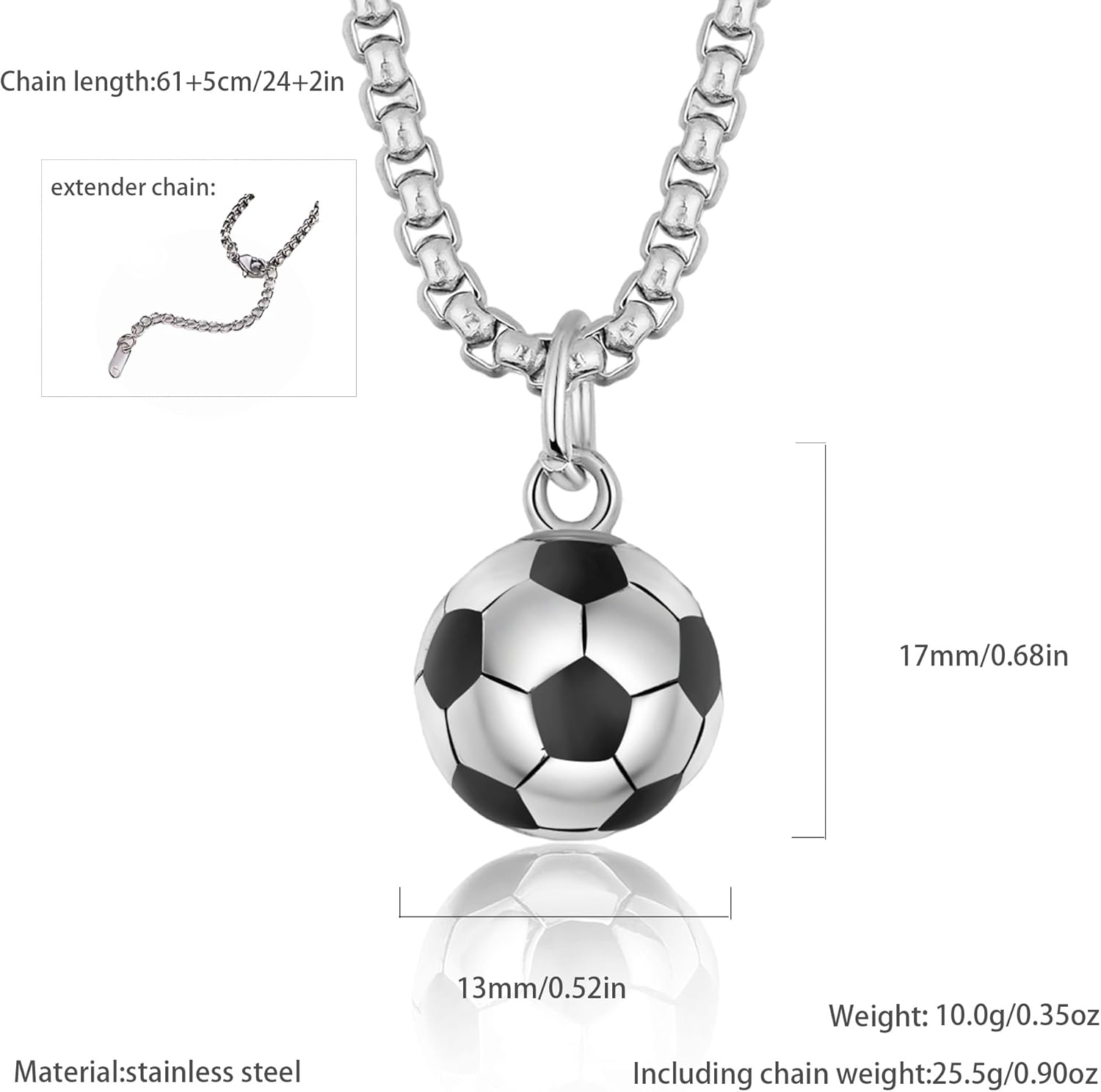 Soccer Necklace for Men Women – Stainless Steel 3D Football Pendant, 24inch, 24inchSportsSports Fan Jewelry Gift for Athletes, Boyfriend - Image 2
