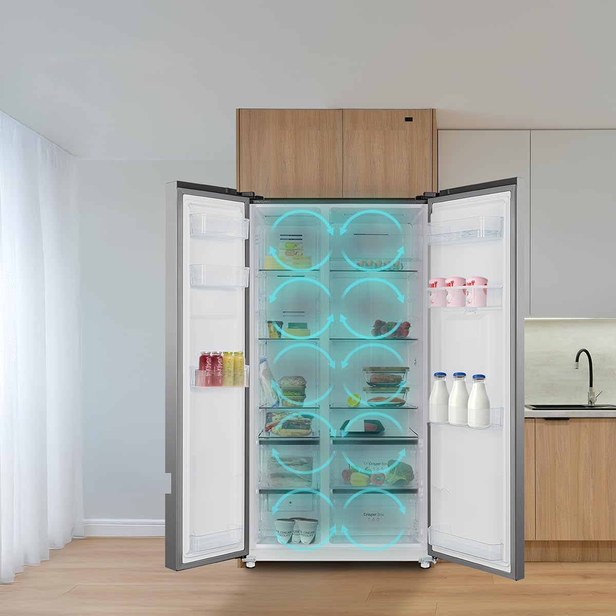 Cecotec Amerikanischer Kühlschrank 559L Total No Frost mit Wasserspender Bolero CoolMarket SBS 559 Inox C. Höhe 177cm und 91cm Breite, Niedriger Verbrauch, Inverter-Kompressor, Smart-Modus