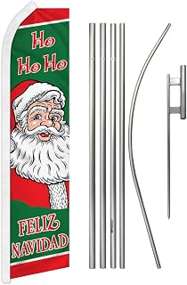 Feliz Navidad Santa Swooper Advertising Flag & Pole Kit - Perfect for Store Fronts, Businesses, Retailers, Shops, Christmas Tree Farms