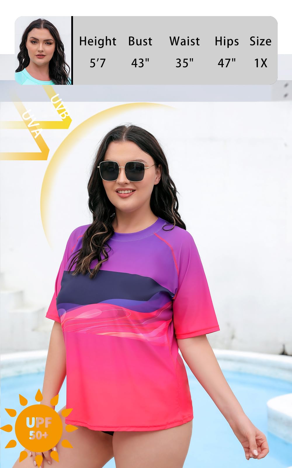 Halcurt Maillot de bain à manches courtes pour femme UPF50+ Maillot de bain ample à manches courtes