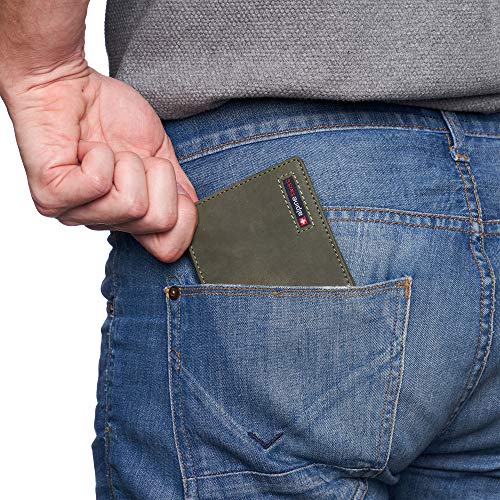 Image of Alpine Swiss Connor Executive Bifold Wallet | Business Passcase for Men | Premium Leather | Dual ID Windows | RFID Blocking | Gift Box Included Nubuck Olive