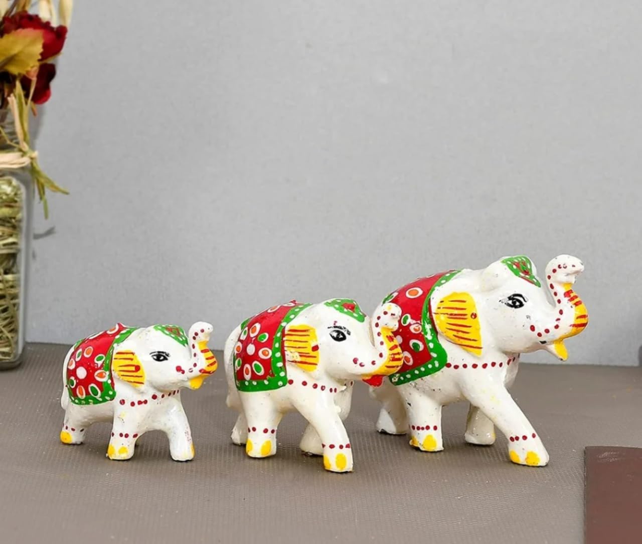 R G Home Decor 3 Piece Elephant Set for Home Decoration and Gifting, True Indian Art for Living Rooms Great Ideas for Wedding, Anniversary, Birthday,Award Ceremonies, Diwali and Festival Gifts(White)