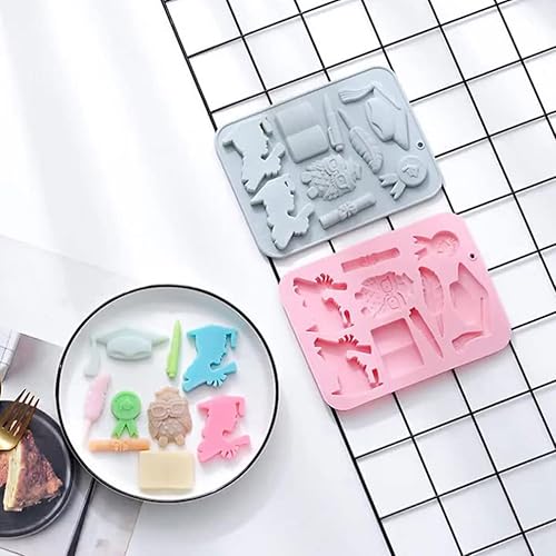 Miniatura 6 de jojofuny 2 moldes de silicona de graduación, moldes para hornear gelatina de chocolate con 9 confucio, moldes decorativos creativos para decoración