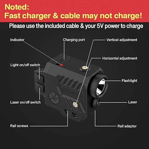 Miniatura 5 de Solofish linterna de 800 lúmenes ajustable con láser de pistola, función estroboscópica, láser azul y luz táctica, se ajusta para tamaño completo