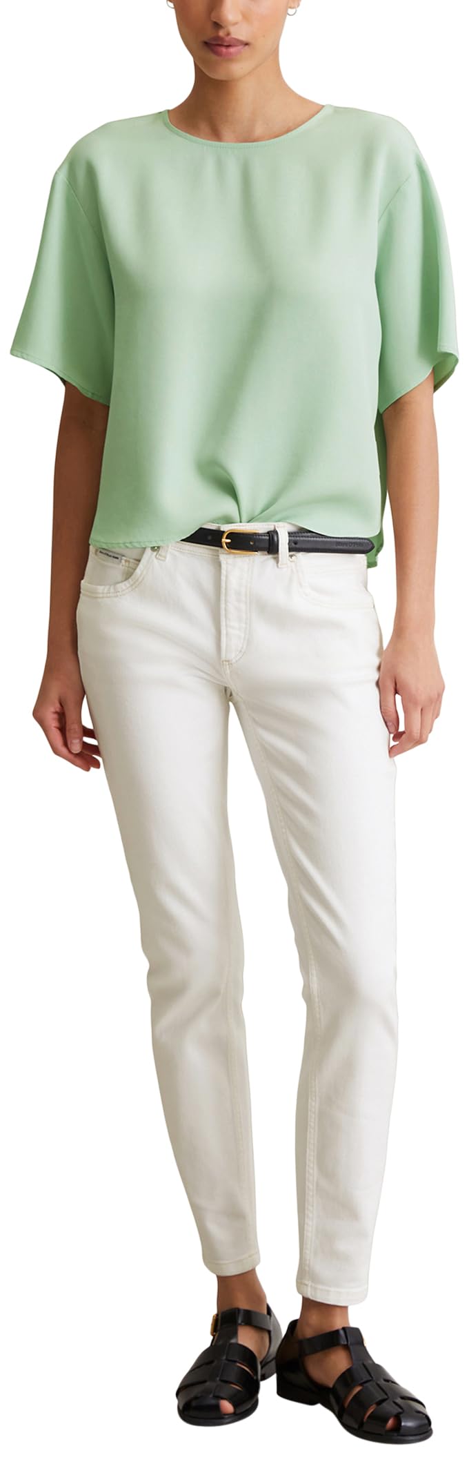 Marc OߴPolo Denim Donna Camicia a maniche corte con scollo rotondo cropped, Verde (Mint Mist), M