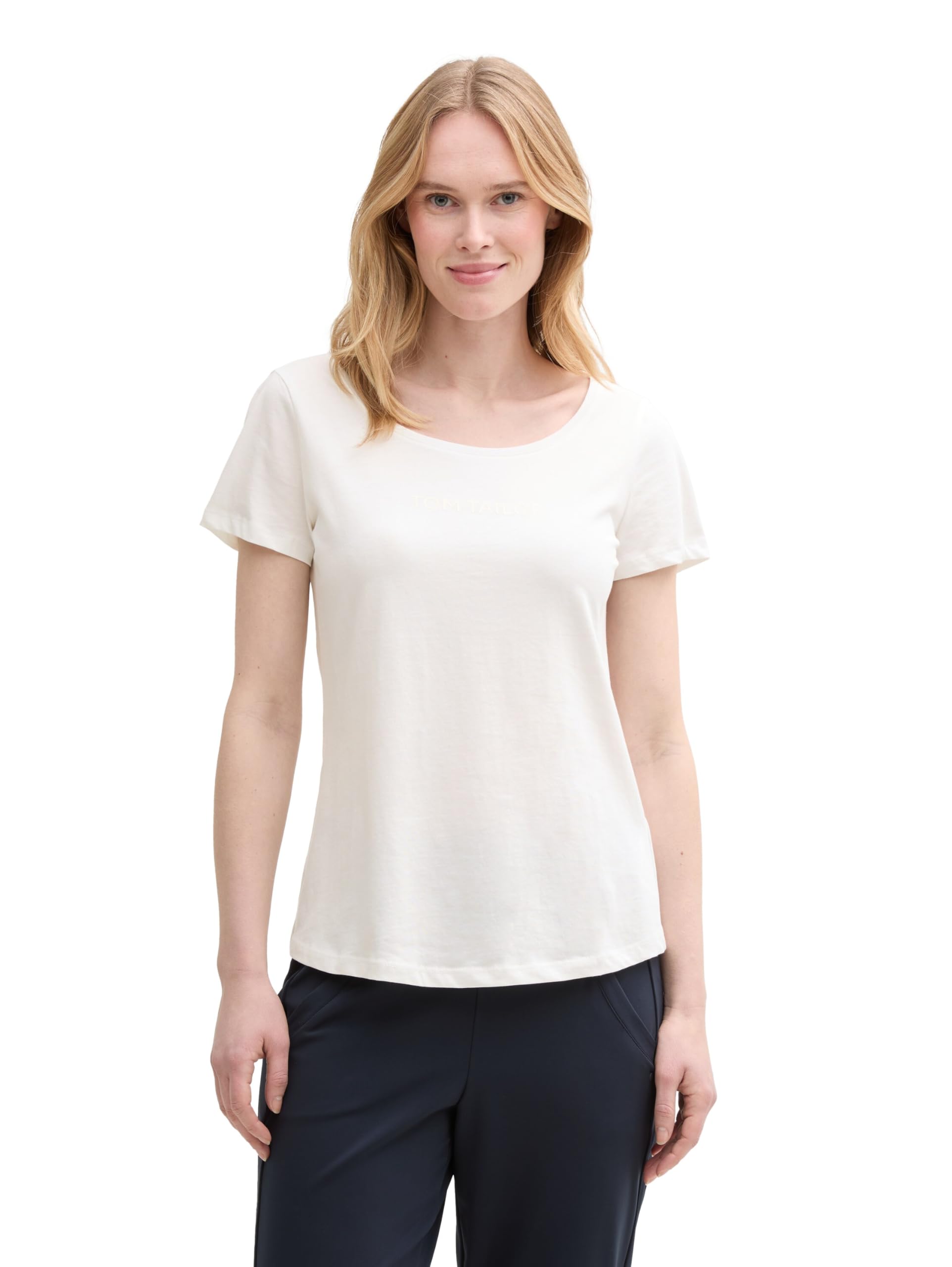 Tom Tailor Damen Basic T-Shirt mit Logo-Print