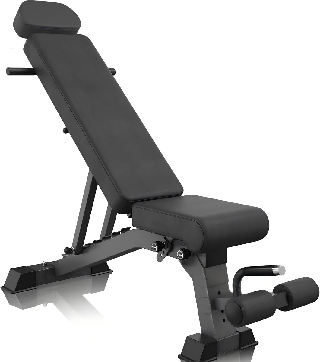 YOUTEN 1300 LB Weight Bench With Headrest Heavy Capacity | 9-4-4 90° Adjustable Incline Decline Exercise Chair for Home Gym More Stable and Durable | Foldable Training Lifting Bench | Dragon Flag Handle for Abdominal Arm Workout 2025 New Version